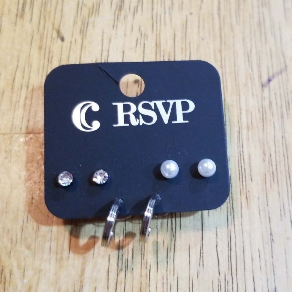 Silver stud, silver half hoop, and Pearl earring